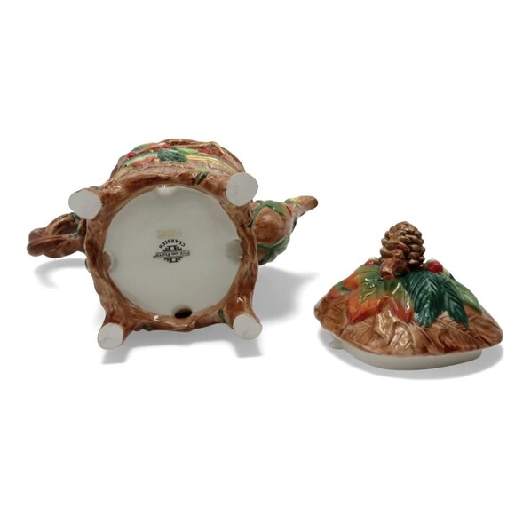 FITZ & FLOYD Classics Christmas Lodge Teapot With Pinecone and Leaf Design - Picture 12 of 13